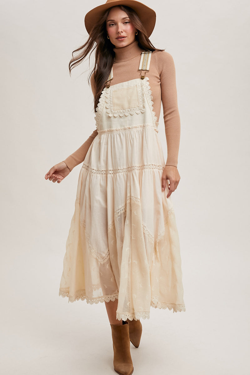 knockout dress beige leopard print Boho Lace Overall Dress