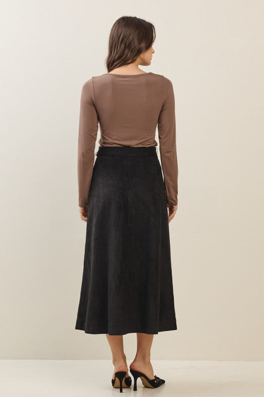 Suede A-Line Midi Skirt