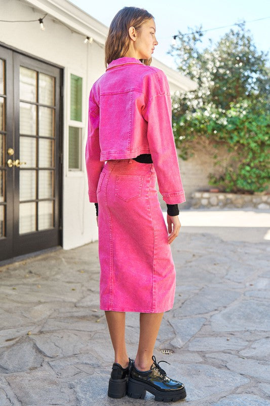 Pink Lady Denim Midi Skirt