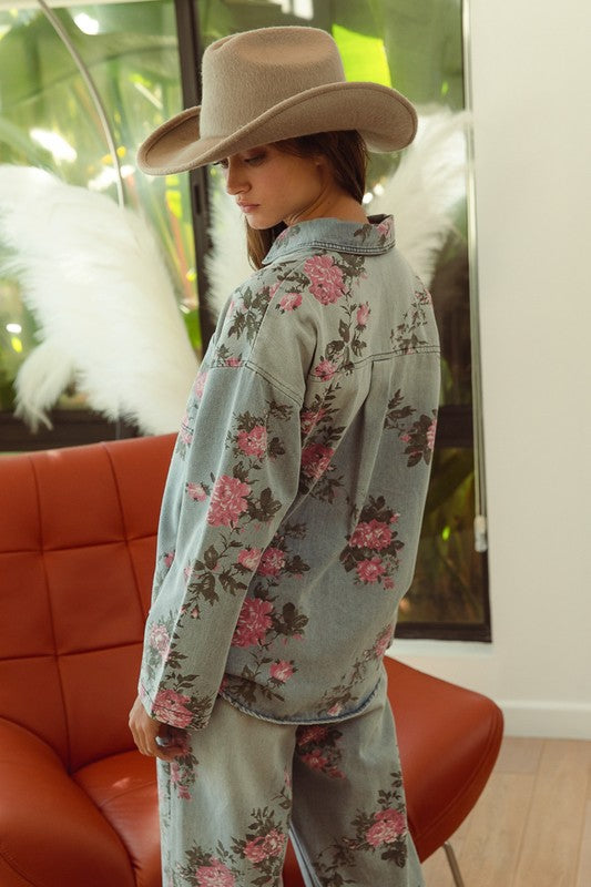 Flower Power Denim Button Up
