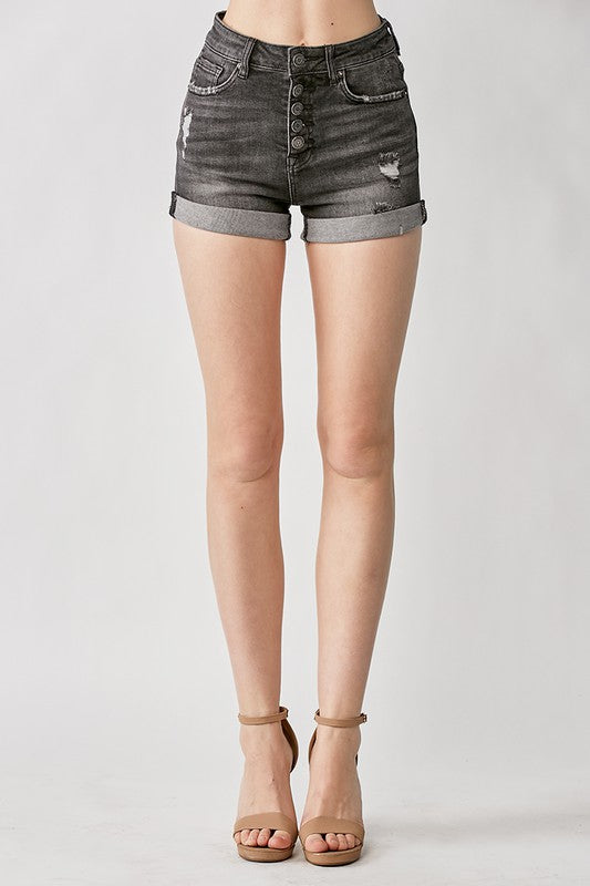 Jada HighRise Black Denim Shorts