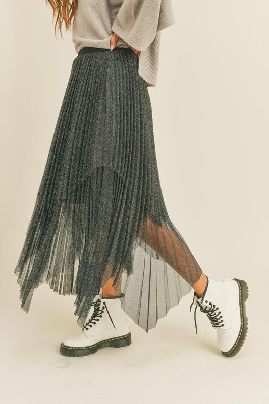 Metallic Mesh Pleated Skirt