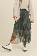 Metallic Mesh Pleated Skirt