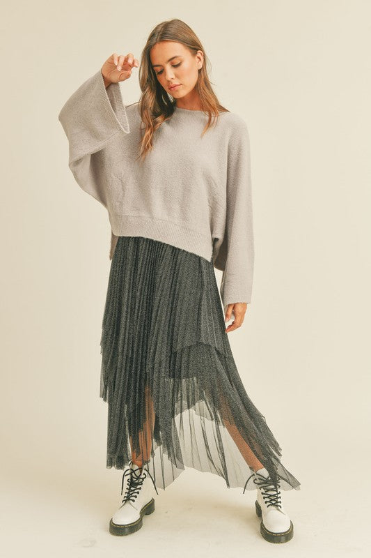 Metallic Mesh Pleated Skirt