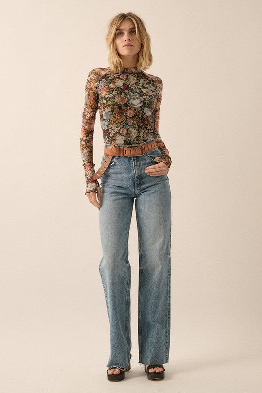 Fall Florals Mesh Top