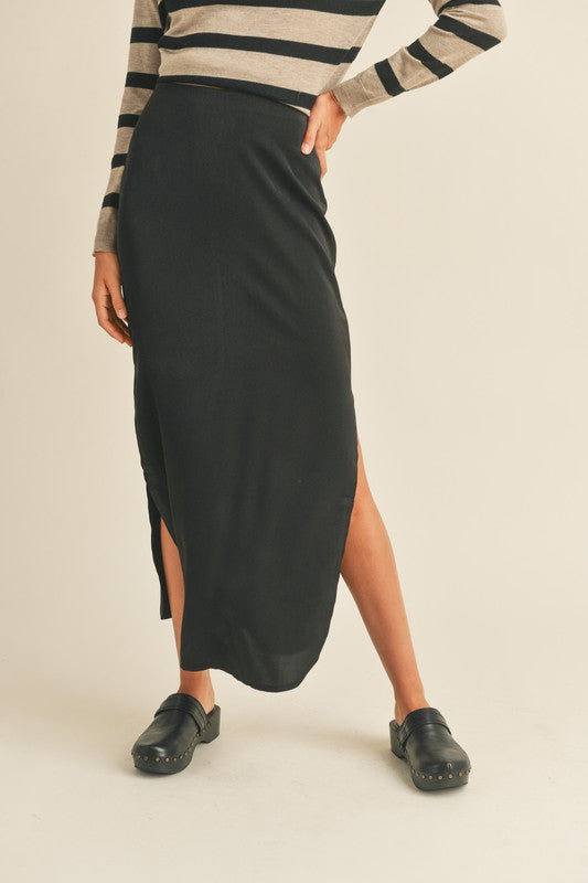 Satin Side Slit Skirt