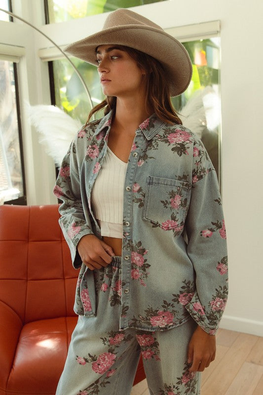 Flower Power Denim Button Up