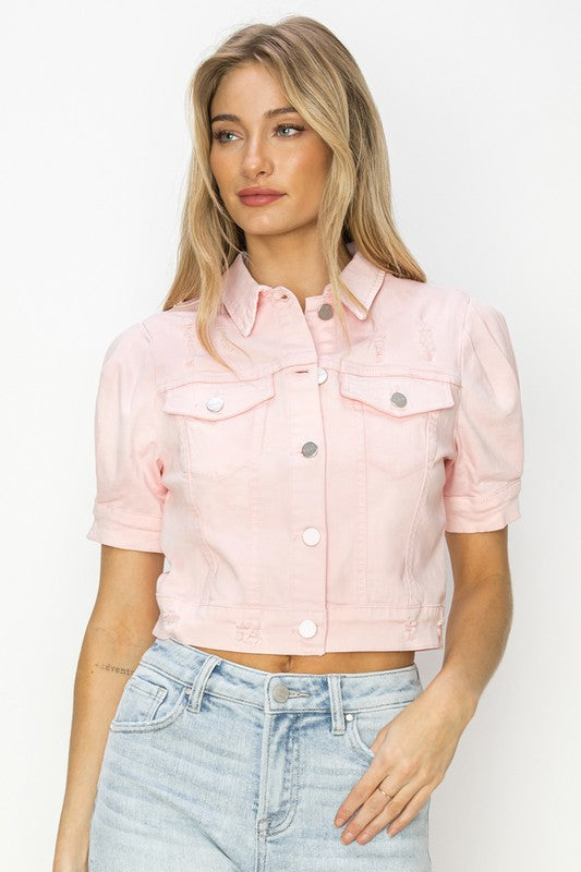 Caitlyn Crop Denim Jacket | Light Pink