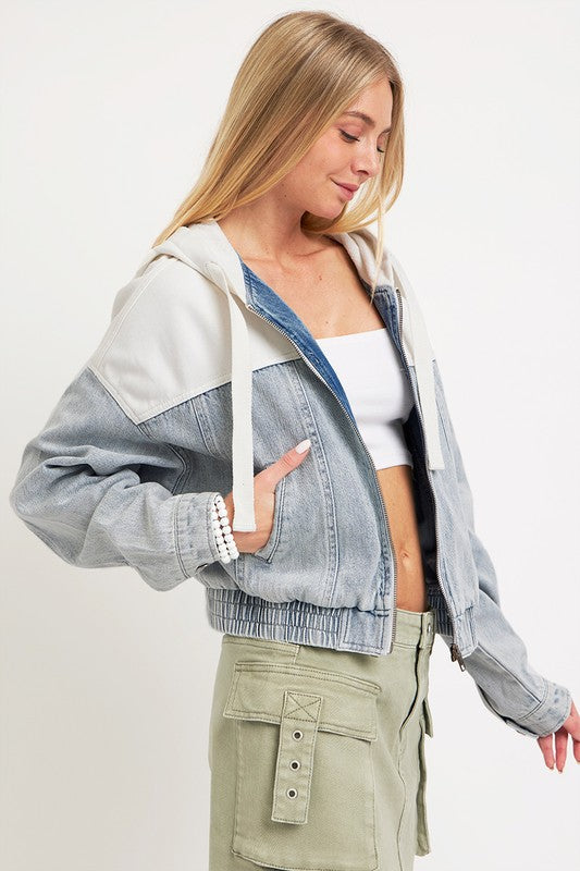 Denim Contrast Bomber