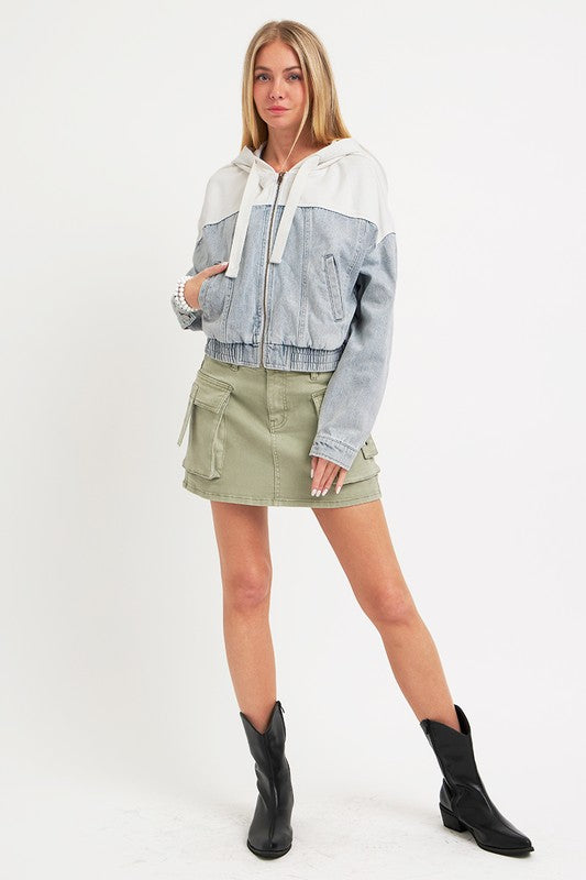 Denim Contrast Bomber