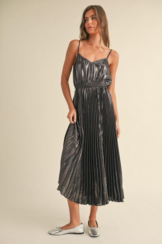 Metallic Pleat Dress