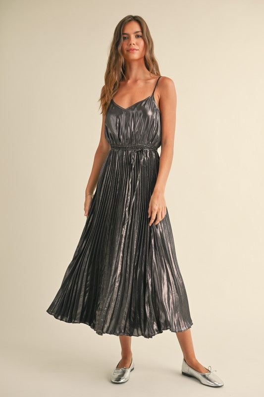 Metallic Pleat Dress