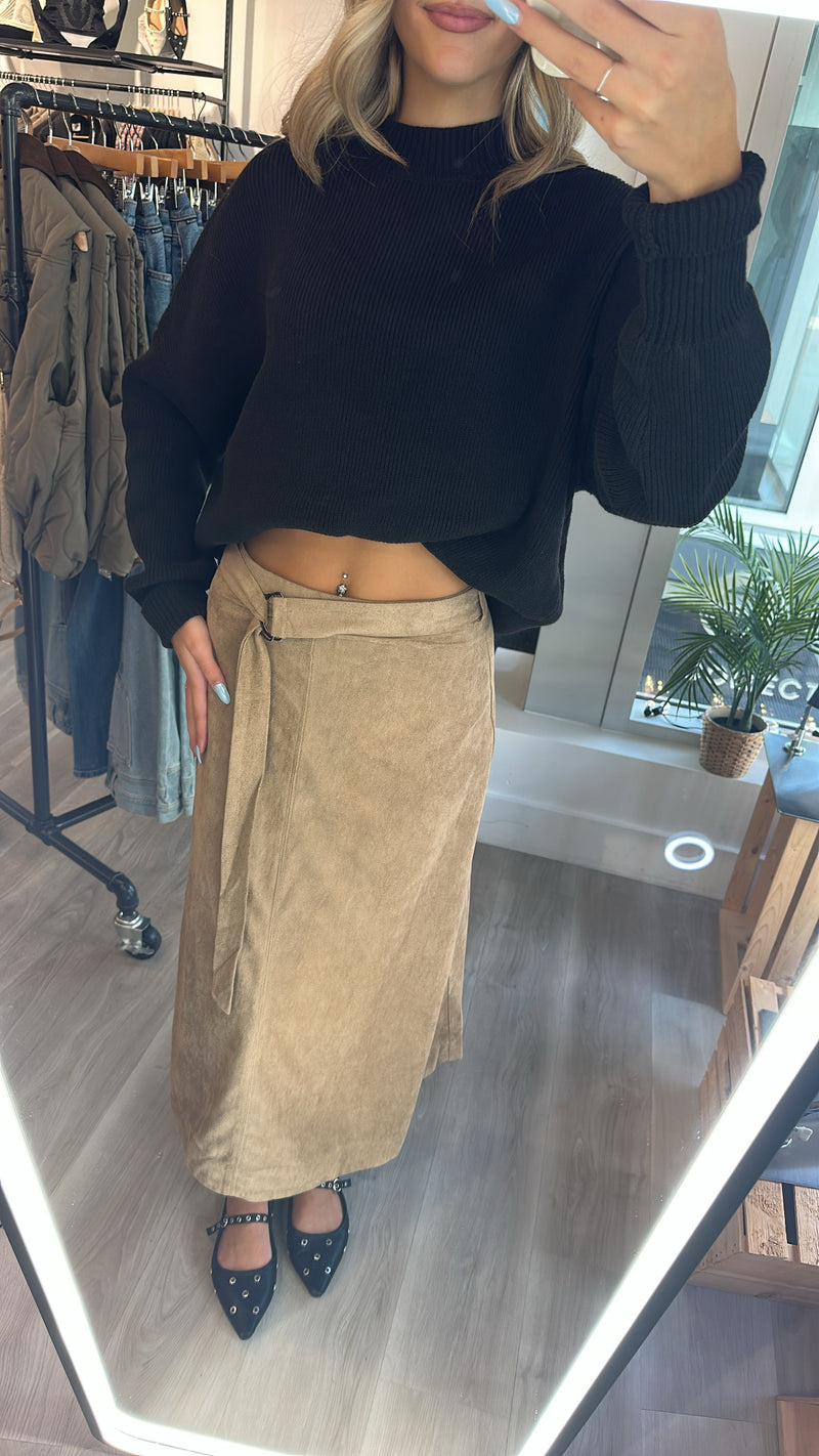 Suede A-Line Midi Skirt