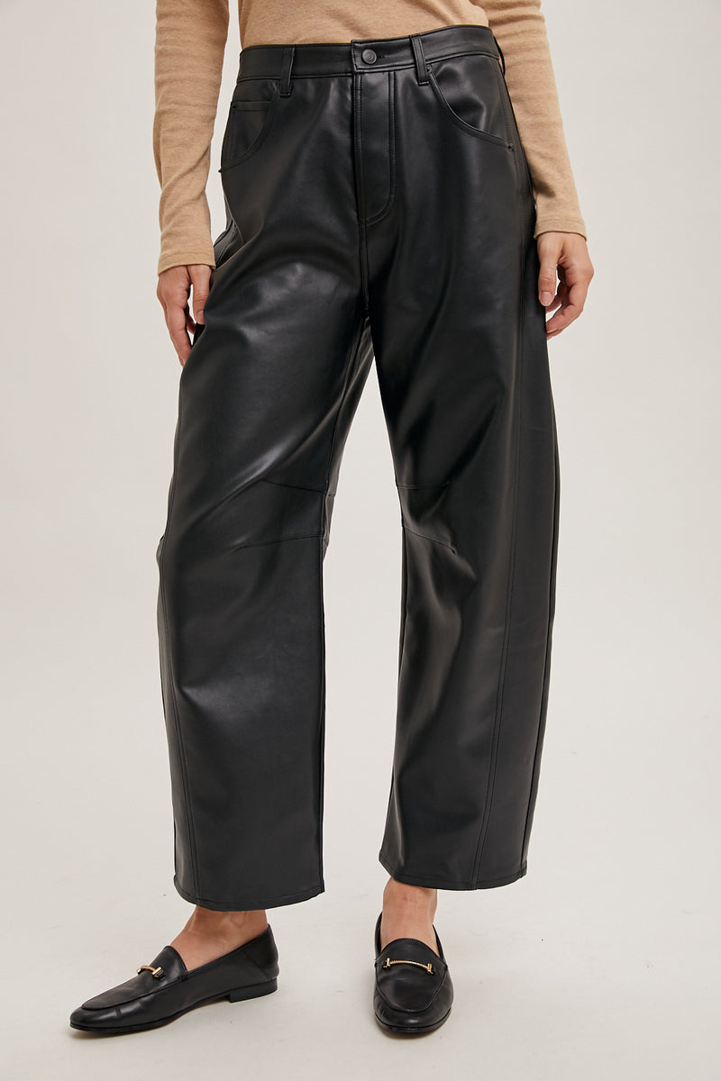 Vegan Leather Barrel Pant