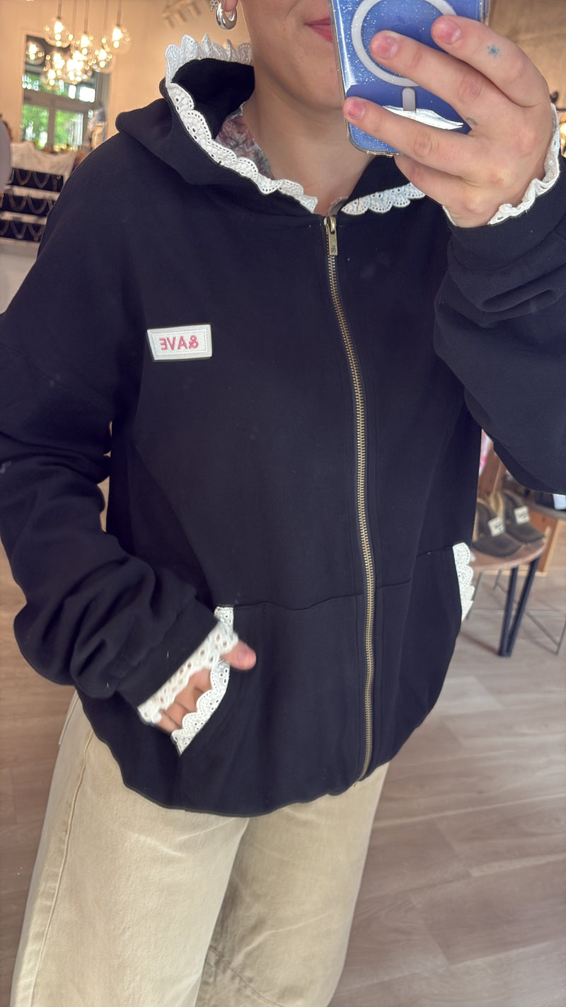 Lace Edge Zip Up Hoodie