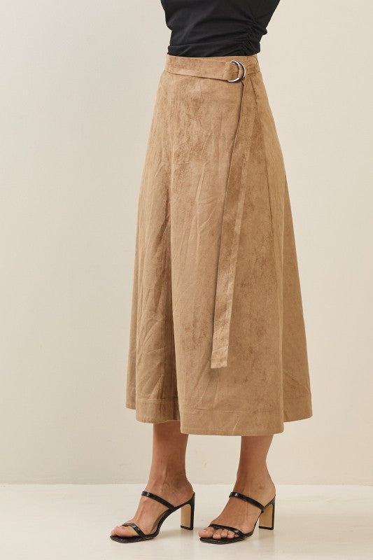 Suede A-Line Midi Skirt