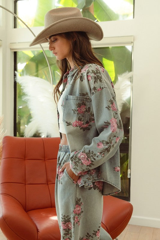 Flower Power Denim Button Up