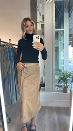 Suede A-Line Midi Skirt