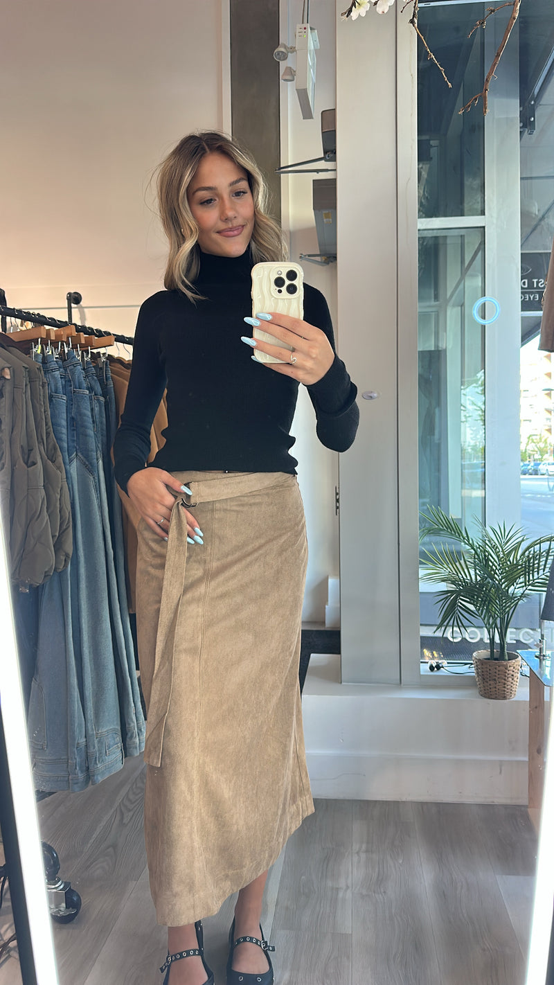 Suede A-Line Midi Skirt