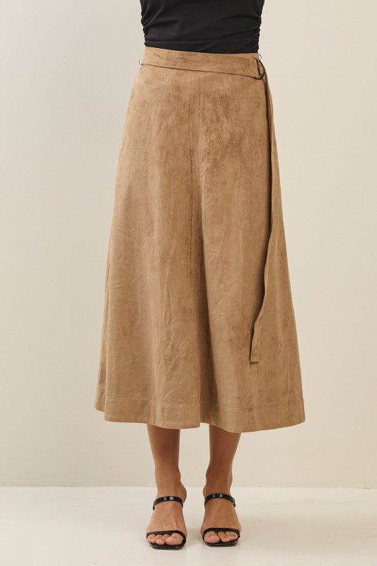 Suede A-Line Midi Skirt