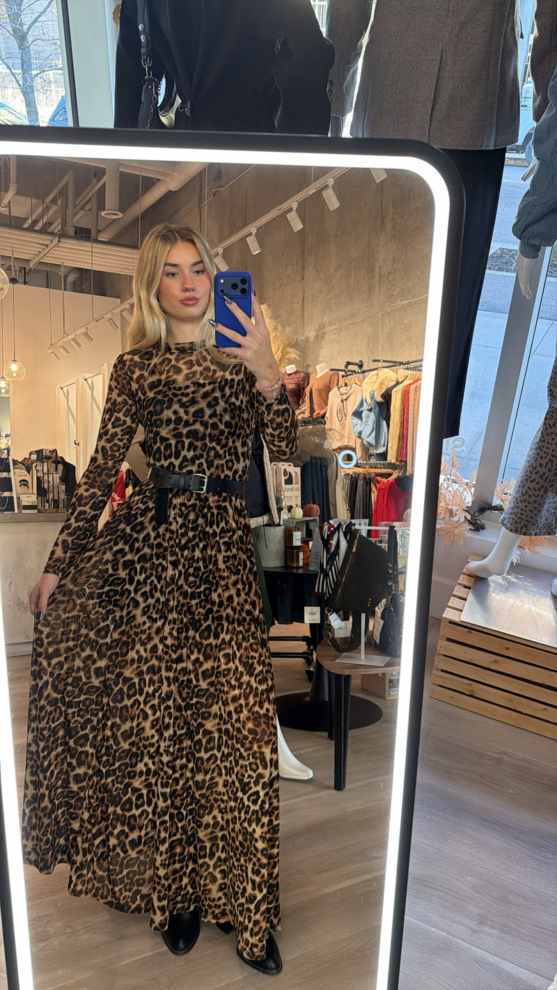 Leopard Mesh Maxi Dress