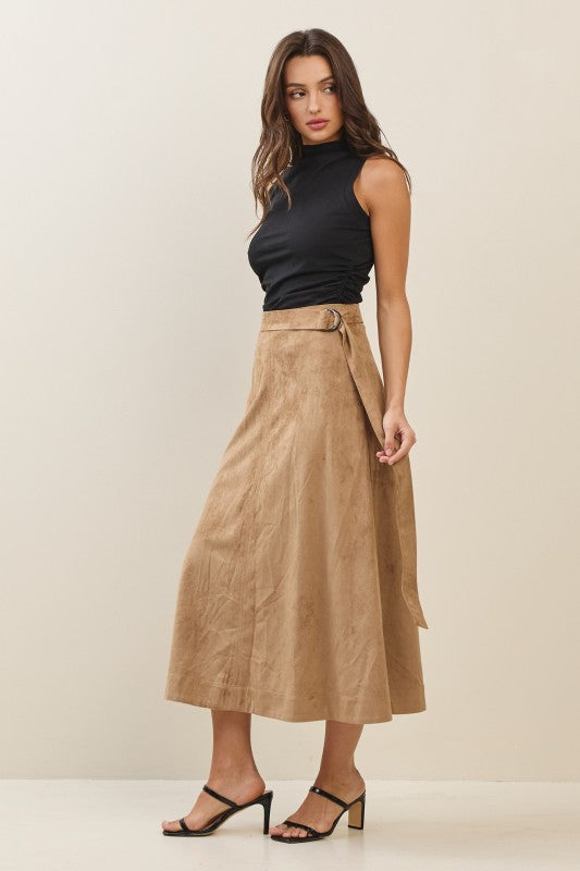 Suede A-Line Midi Skirt