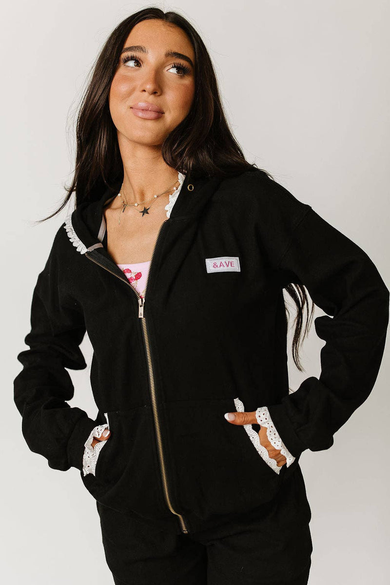 Lace Edge Zip Up Hoodie