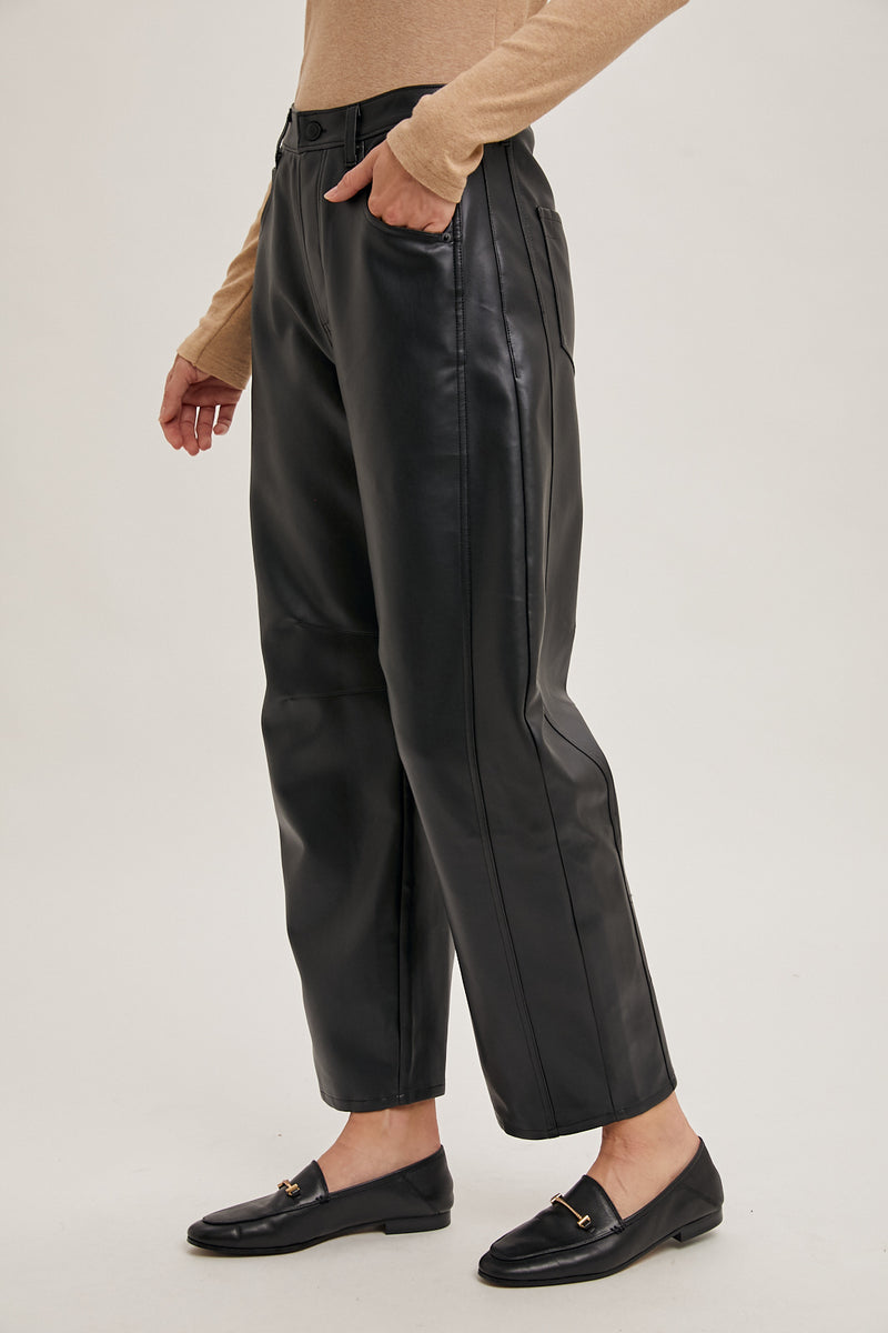 Vegan Leather Barrel Pant