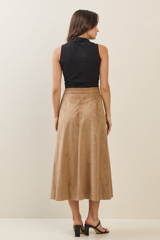 Suede A-Line Midi Skirt