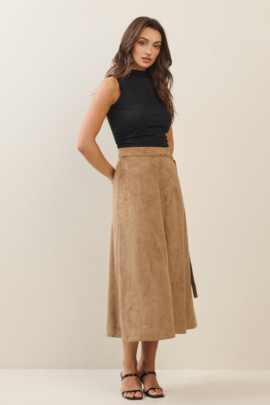 Suede A-Line Midi Skirt