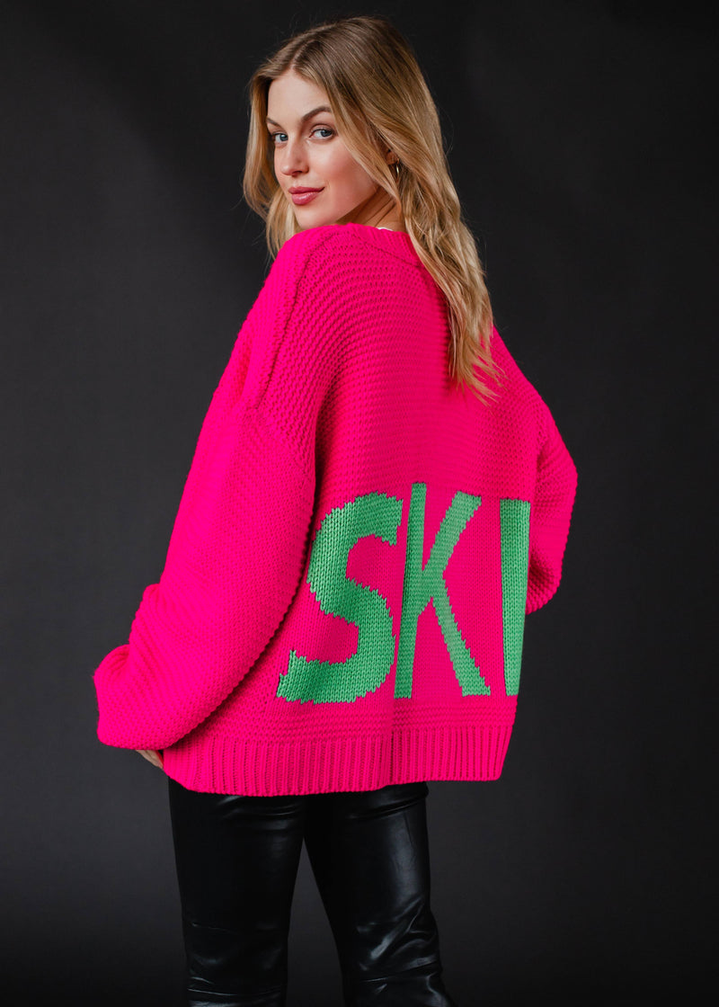 Ski TIme Cardi | Hot Pink