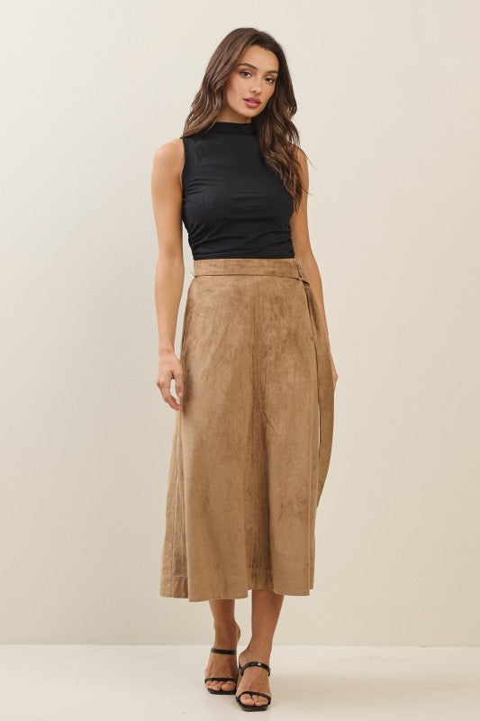 Suede A-Line Midi Skirt