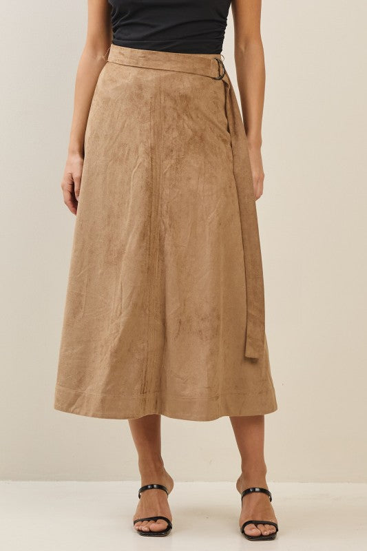 Suede A-Line Midi Skirt