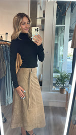 Suede A-Line Midi Skirt