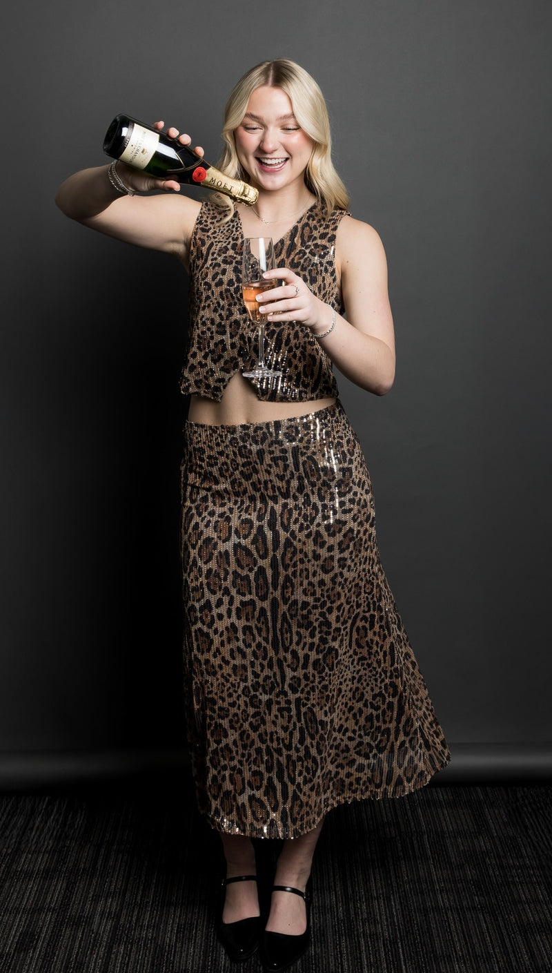 Sequins + Leopard Vest Top
