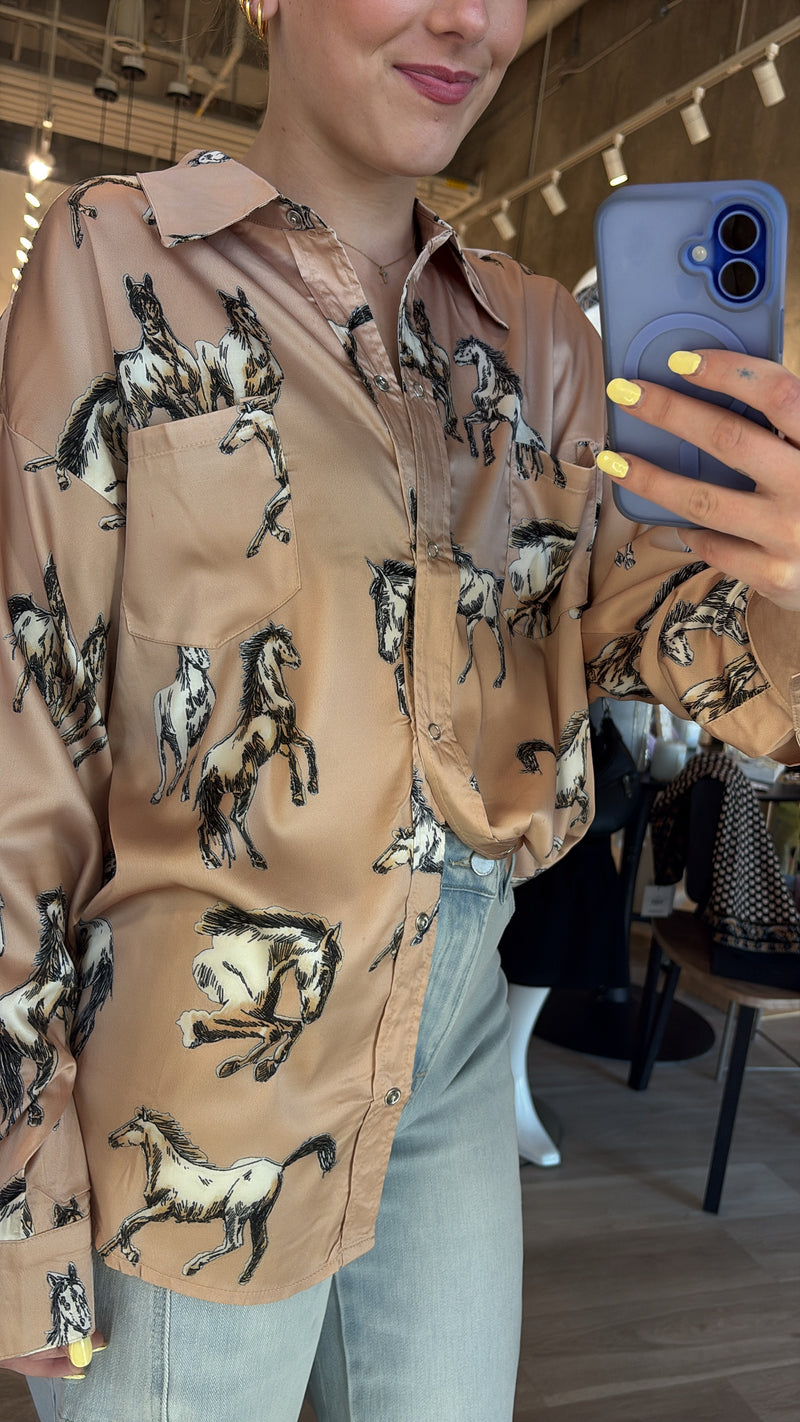 Horsey Time Button Up