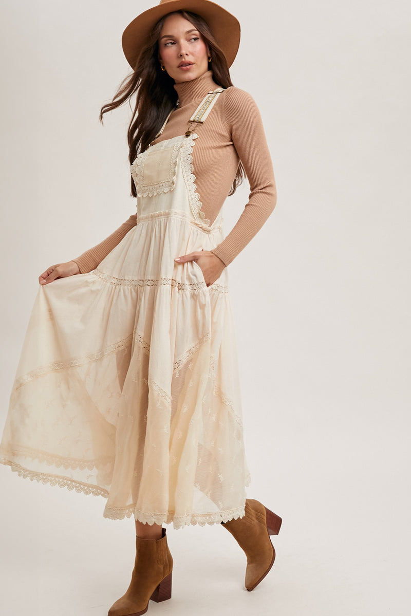boho overall dress Spring And Lace Overall Dress - Women's Size S/M, Blue