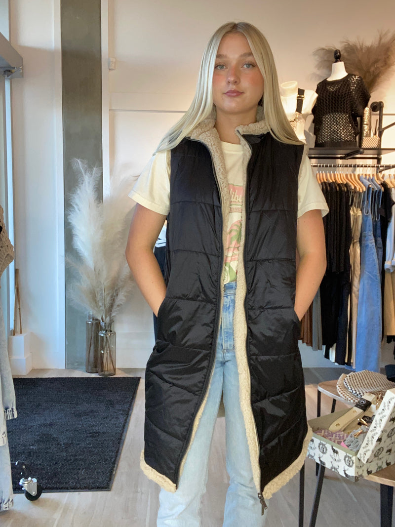 Long Reversible Sherpa Vest