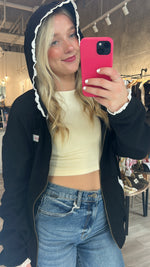 Lace Edge Zip Up Hoodie
