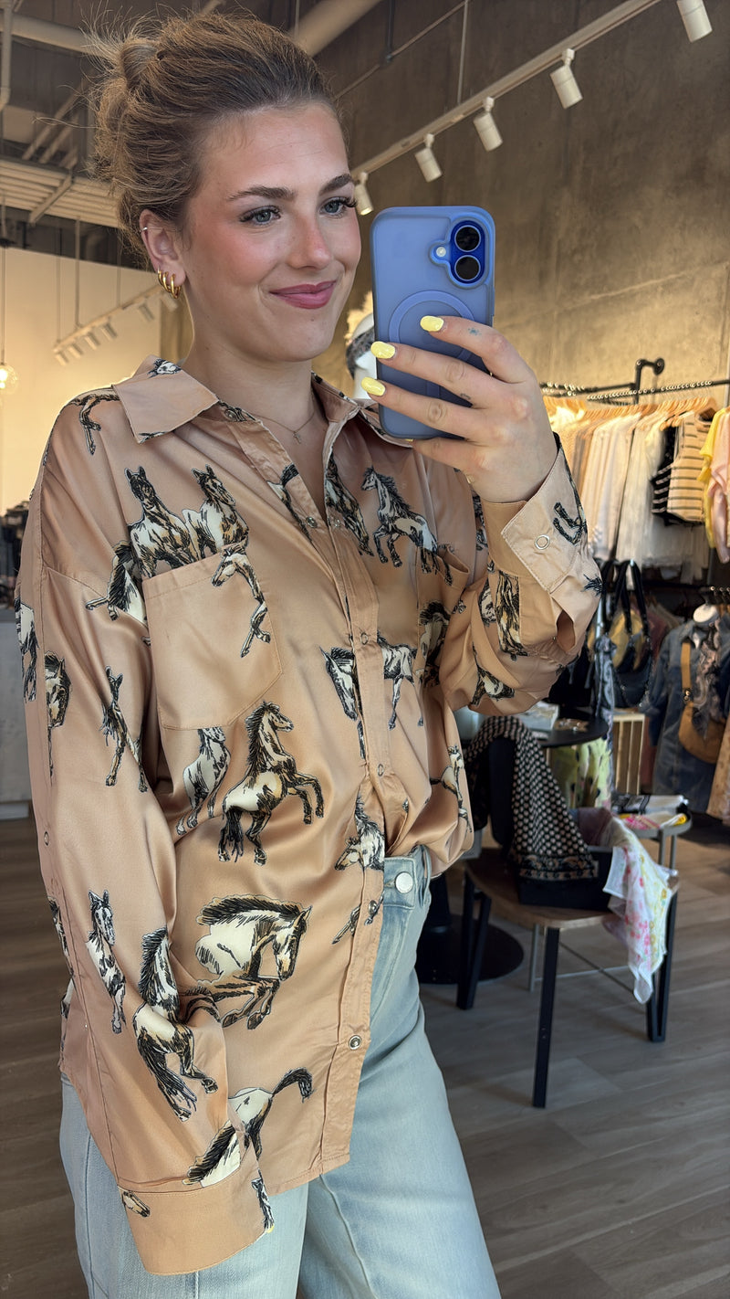 Horsey Time Button Up