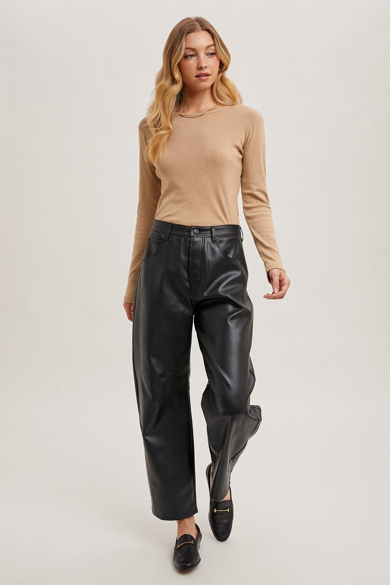 Vegan Leather Barrel Pant