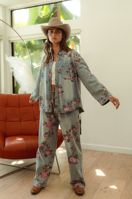 Flower Power Denim Button Up