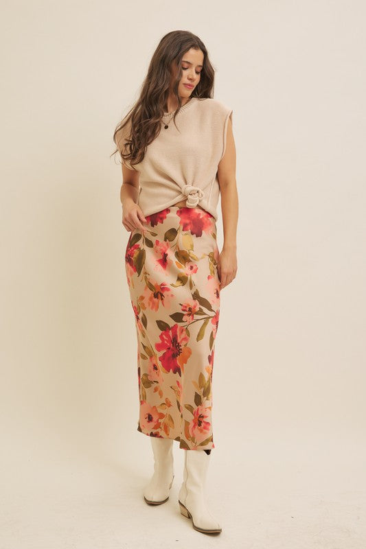 Fall Florals Satin Skirt