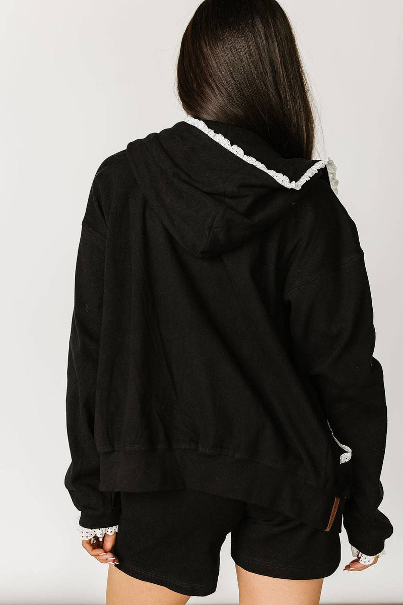 Lace Edge Zip Up Hoodie